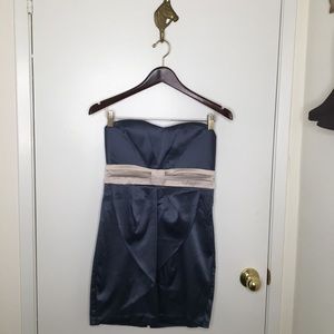 Blue Indigo Satin Sweetheart Strapless Part Dress